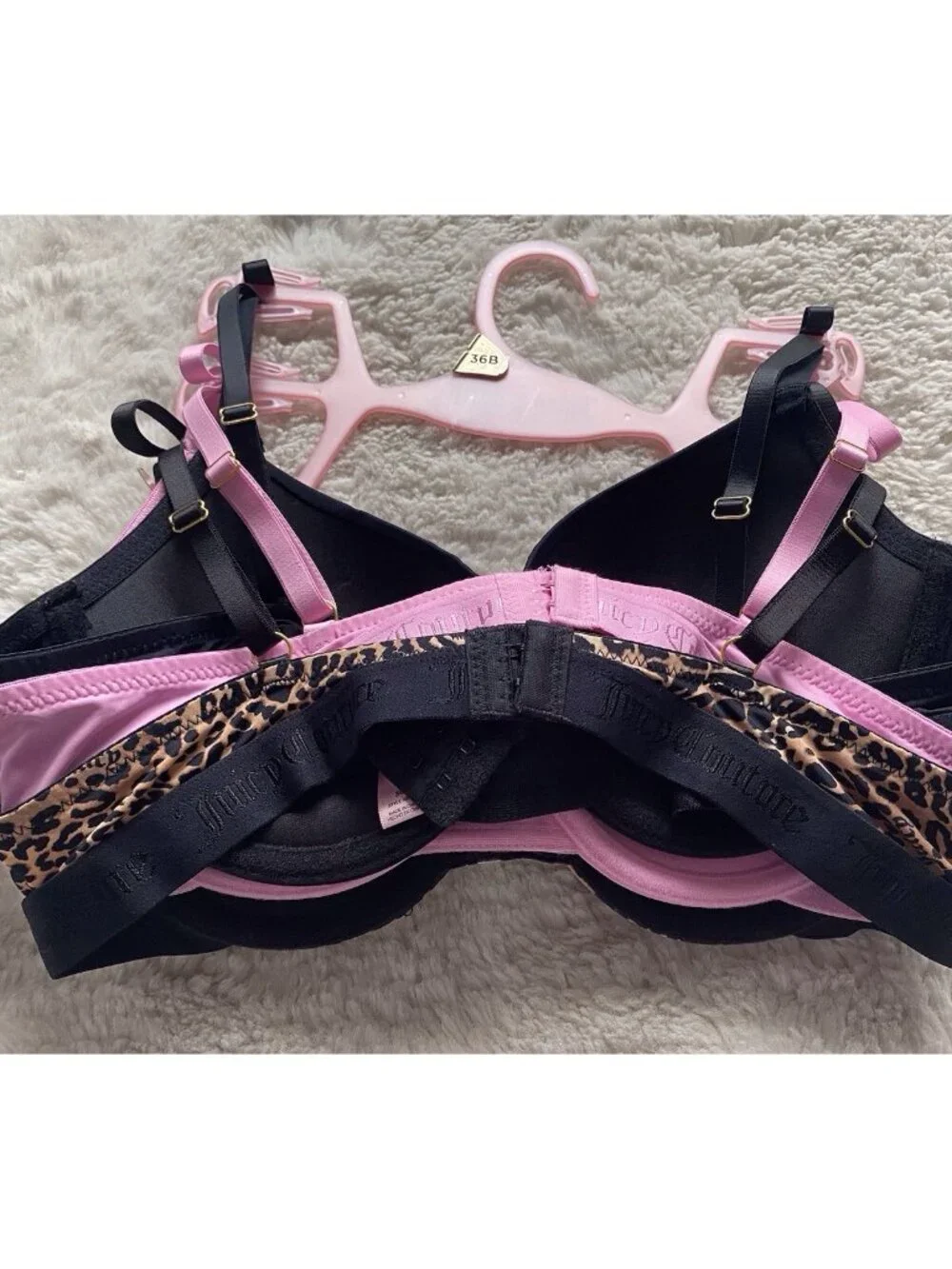 3 Pack‎ Juicy Couture Sexy Push Up Bra Size 36B Cheetah Animal Print Pink NEW